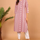 Janasya Pastel Pink Cotton Ethnic Motifs Straight kurta - Swadesiicart