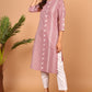 Janasya Pastel Pink Cotton Ethnic Motifs Straight kurta - Swadesiicart