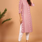Janasya Pastel Pink Cotton Ethnic Motifs Straight kurta - Swadesiicart