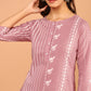 Janasya Pastel Pink Cotton Ethnic Motifs Straight kurta - Swadesiicart