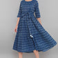 Janasya Blue Cotton Woven Design Flared Casual Dress | Swadesiicart