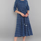 Janasya Blue Cotton Woven Design Flared Casual Dress | Swadesiicart