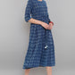 Janasya Blue Cotton Woven Design Flared Casual Dress | Swadesiicart