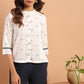 Janasya Women's Off White Cotton Slub Animal Print Shirt Style Top | Swadesiicart