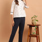 Janasya Women's Off White Cotton Slub Animal Print Shirt Style Top | Swadesiicart