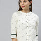 Janasya Women's Off White Cotton Slub Animal Print Shirt Style Top | Swadesiicart