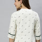 Janasya Women's Off White Cotton Slub Animal Print Shirt Style Top | Swadesiicart