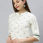 Janasya Women's Off White Cotton Slub Animal Print Shirt Style Top | Swadesiicart