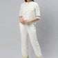 Janasya Women's Off White Cotton Slub Animal Print Shirt Style Top | Swadesiicart