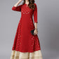 Janasya Maroon Poly Crepe Ethnic Motifs A-line kurta | Swadesiicart