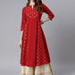 Janasya Maroon Poly Crepe Ethnic Motifs A-line kurta | Swadesiicart
