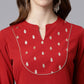 Janasya Maroon Poly Crepe Ethnic Motifs A-line kurta | Swadesiicart