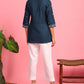 Janasya Women's Navy Blue Cotton Embroidered Trapeze Tunic | Swadesiicart
