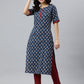 Janasya Women's Blue Rayon Floral Printed Casual Straight kurta | Swadesiicart