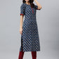 Janasya Women's Blue Rayon Floral Printed Casual Straight kurta | Swadesiicart