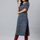Janasya Women's Blue Rayon Floral Printed Casual Straight kurta | Swadesiicart