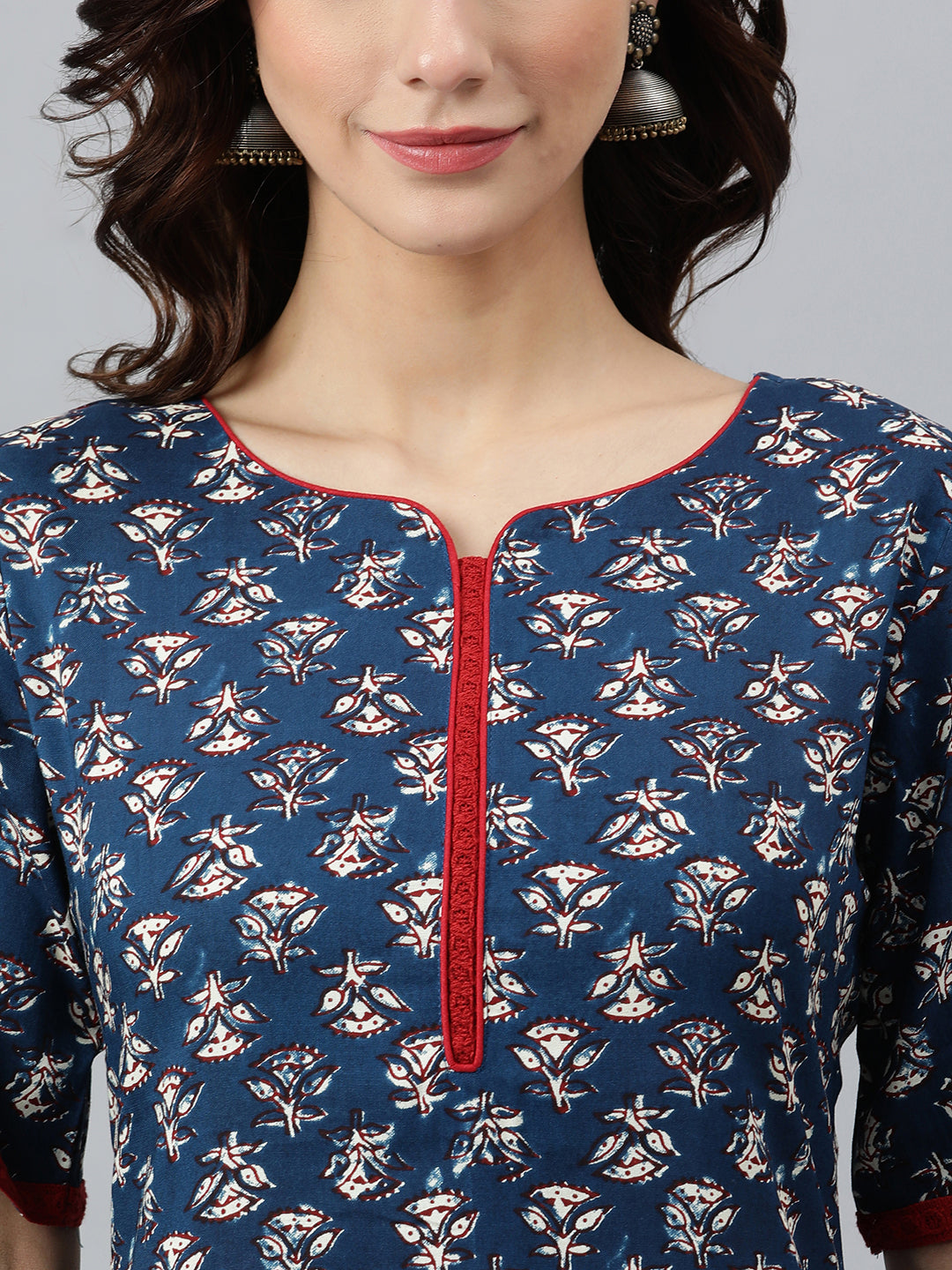 Janasya Women's Blue Rayon Floral Printed Casual Straight kurta | Swadesiicart