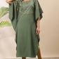 Janasya Green Poly Crepe Foil Print Kaftan kurta - Swadesiicart