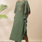 Janasya Green Poly Crepe Foil Print Kaftan kurta - Swadesiicart