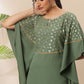 Janasya Green Poly Crepe Foil Print Kaftan kurta - Swadesiicart