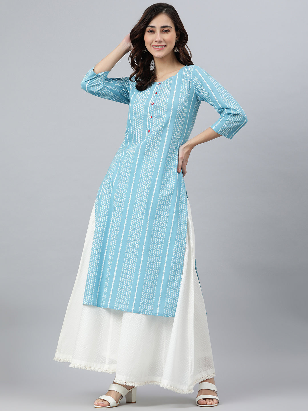 Indian Clothing Janasya Women's Blue Cotton Striped Casual Straight kurta - Swadesiicart