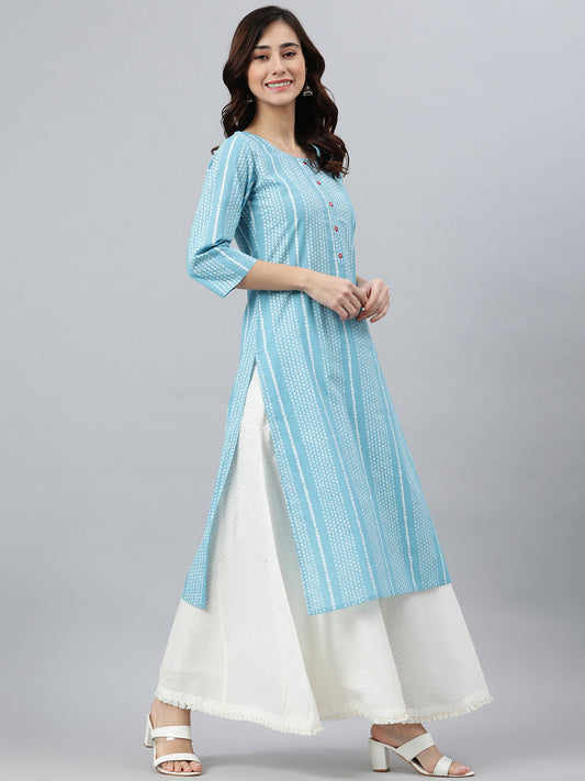 Indian Clothing Janasya Women's Blue Cotton Striped Casual Straight kurta - Swadesiicart