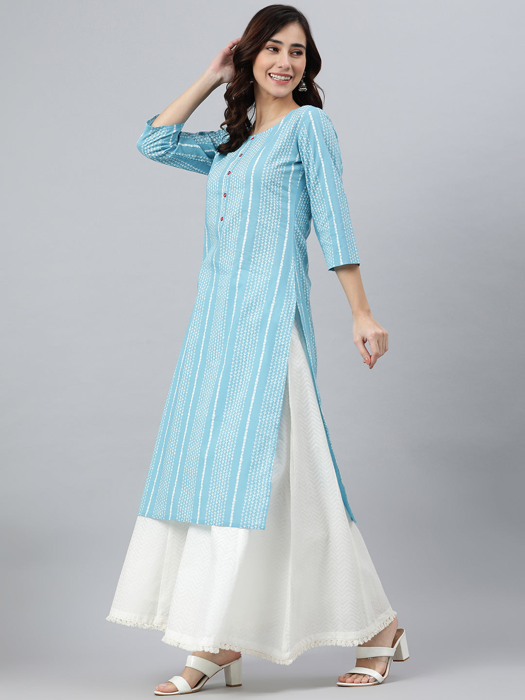 Indian Clothing Janasya Women's Blue Cotton Striped Casual Straight kurta - Swadesiicart