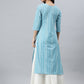 Indian Clothing Janasya Women's Blue Cotton Striped Casual Straight kurta - Swadesiicart