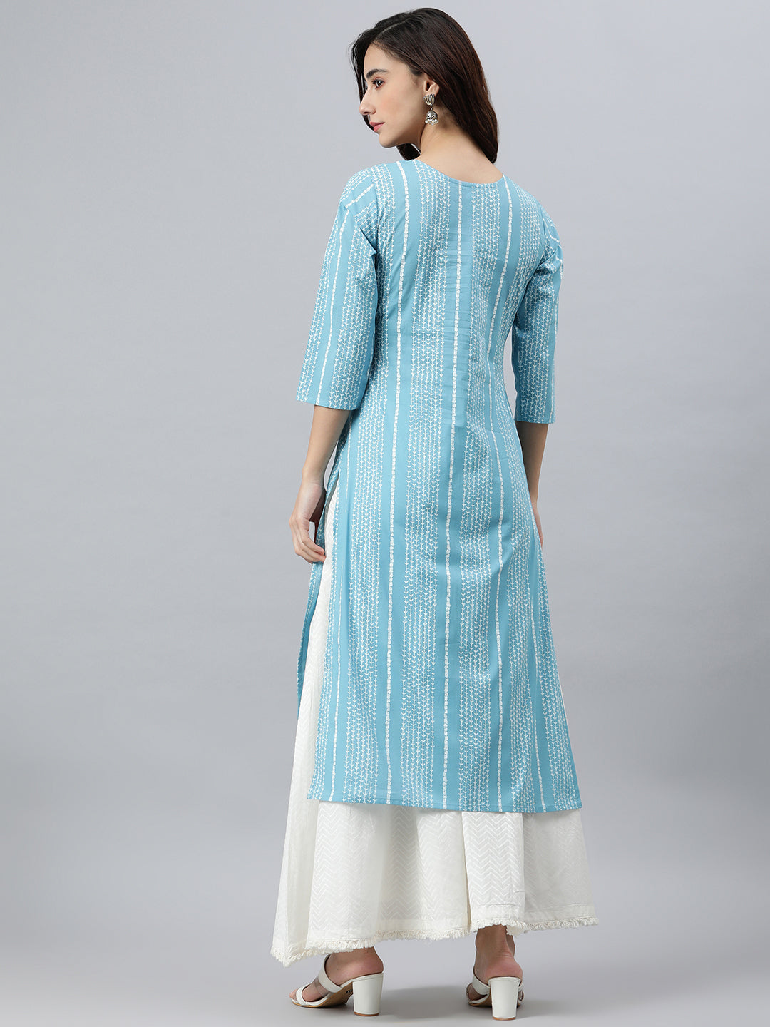 Indian Clothing Janasya Women's Blue Cotton Striped Casual Straight kurta - Swadesiicart