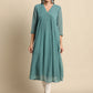 Janasya Women's Green Poly Chiffon Self Design Flared Western Dress | Swadesiicart