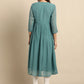 Indian Clothing Janasya Women's Green Poly Chiffon Self Design Casual Flared kurta - Swadesiicart