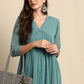 Indian Clothing Janasya Women's Green Poly Chiffon Self Design Casual Flared kurta - Swadesiicart
