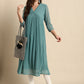 Janasya Women's Green Poly Chiffon Self Design Flared Western Dress | Swadesiicart