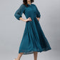 Janasya Women's Teal Poly Chiffon Self Design Flared Western Dress | Swadesiicart