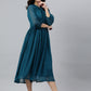 Indian Clothing Janasya Women's Teal Poly Chiffon Self Design Casual Flared kurta - Swadesiicart