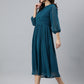 Indian Clothing Janasya Women's Teal Poly Chiffon Self Design Casual Flared kurta - Swadesiicart