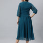 Janasya Women's Teal Poly Chiffon Self Design Flared Western Dress | Swadesiicart