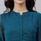 Indian Clothing Janasya Women's Teal Poly Chiffon Self Design Casual Flared kurta - Swadesiicart