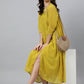 Janasya Women's Mustard Poly Chiffon Self Design Frontslit Western Dress | Swadesiicart