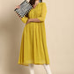 Janasya Mustard Poly Chiffon Self Design Frontslit Kurta | Swadesiicart