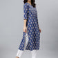 Indian Clothing Janasya Women's Blue Cotton Floral Printed Casual Straight kurta | Swadesiicart