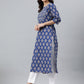 Indian Clothing Janasya Women's Blue Cotton Floral Printed Casual Straight kurta | Swadesiicart