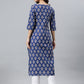 Indian Clothing Janasya Women's Blue Cotton Floral Printed Casual Straight kurta | Swadesiicart