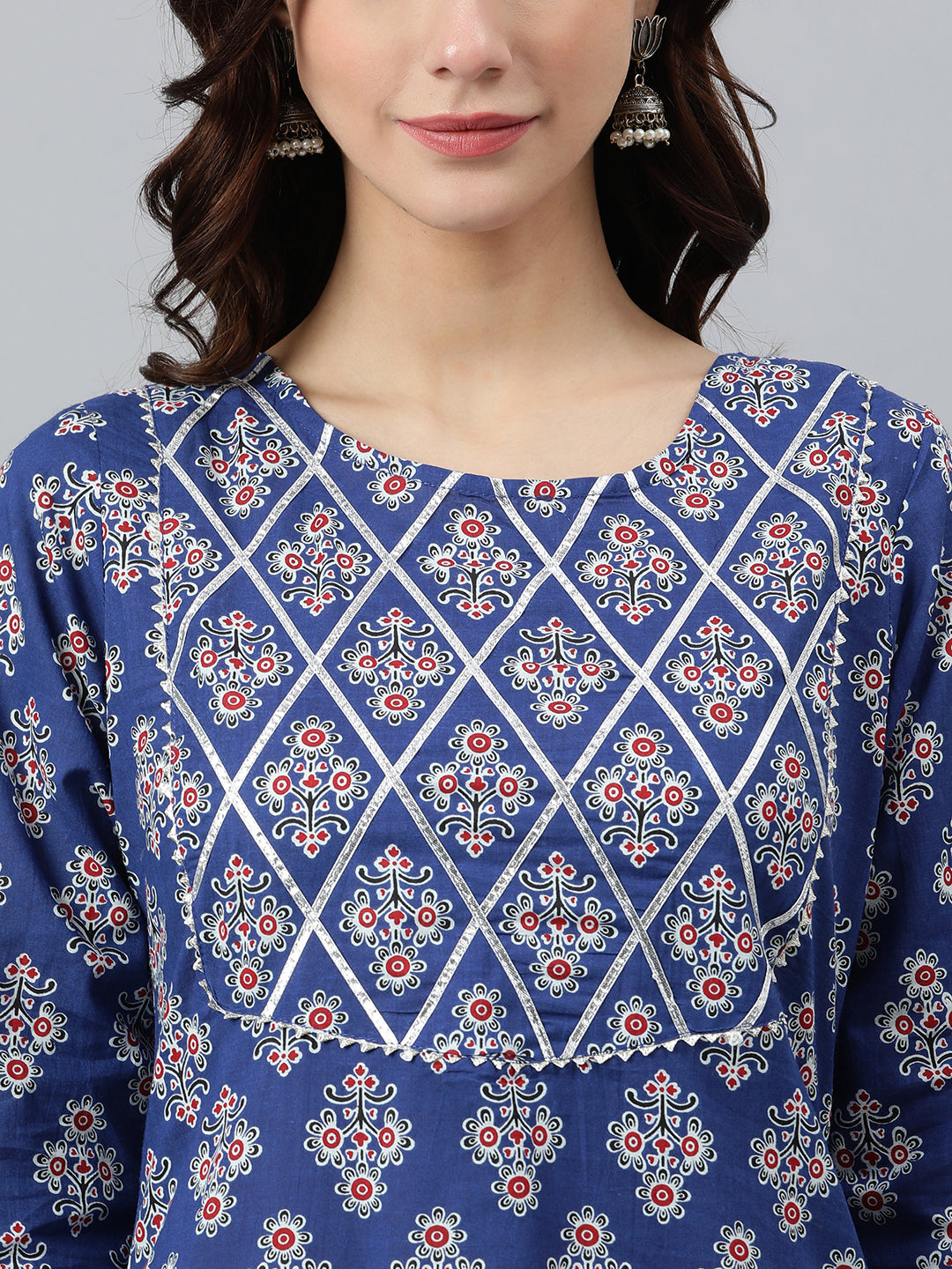 Indian Clothing Janasya Women's Blue Cotton Floral Printed Casual Straight kurta | Swadesiicart