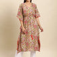 Janasya Women's Beige Cotton Floral Printed Casual Kaftan kurta | Swadesiicart