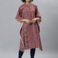 Janasya Women's Orange Cotton Floral Print Casual Kaftan Kurta - Swadesiicart
