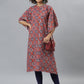 Janasya Women's Orange Cotton Floral Print Casual Kaftan Kurta - Swadesiicart