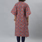 Janasya Women's Orange Cotton Floral Print Casual Kaftan Kurta - Swadesiicart