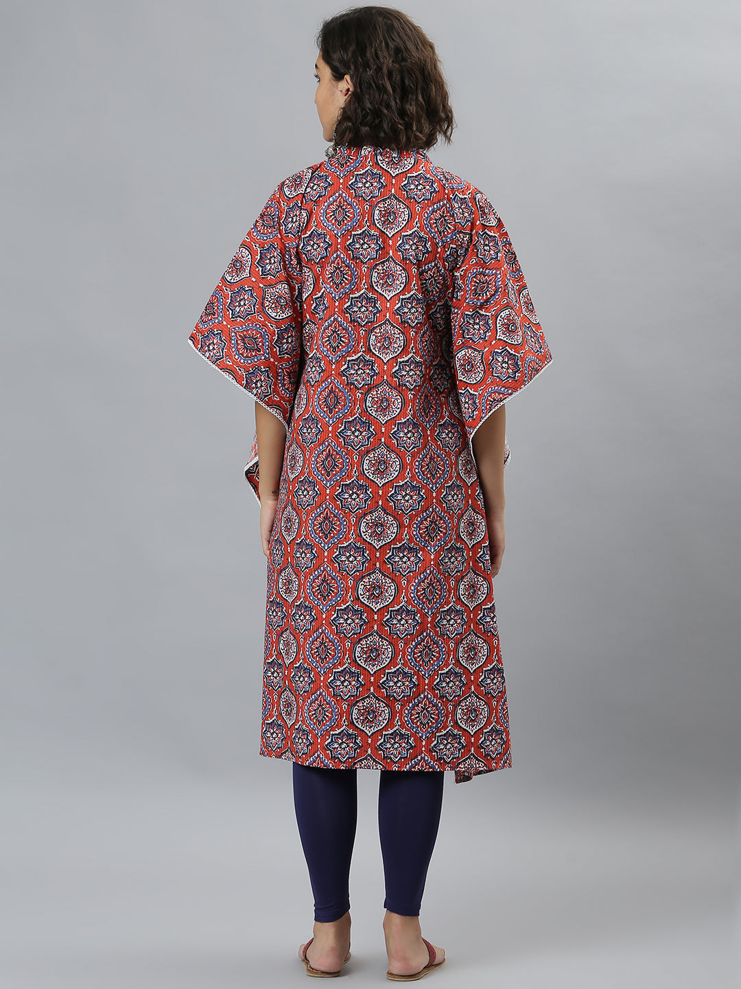 Janasya Women's Orange Cotton Floral Print Casual Kaftan Kurta - Swadesiicart