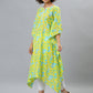 Janasya Women's Yellow Cotton Floral Print Casual Kaftan Kurta | Swadesiicart